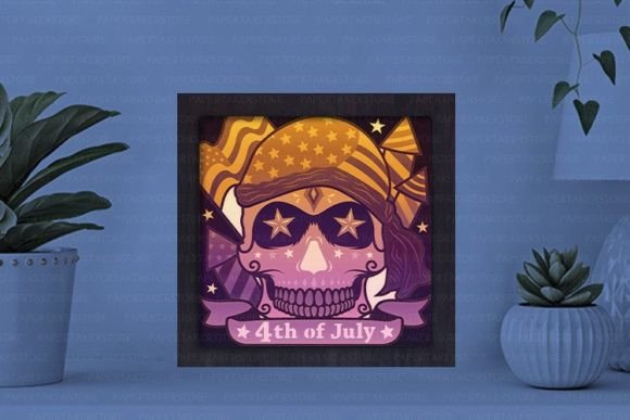 4th Of July Skull Paper Cut Light Box Template