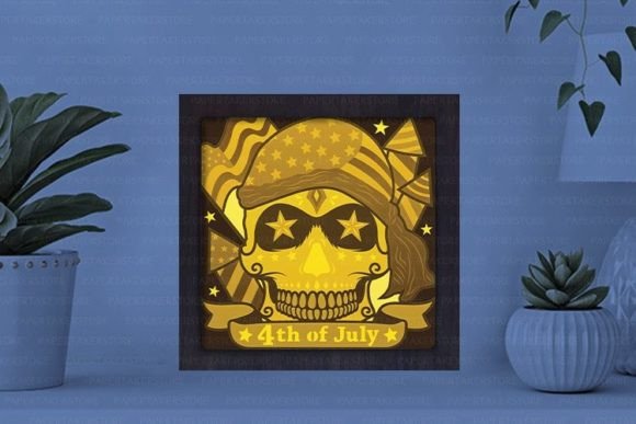 4th Of July Skull Paper Cut Light Box Template