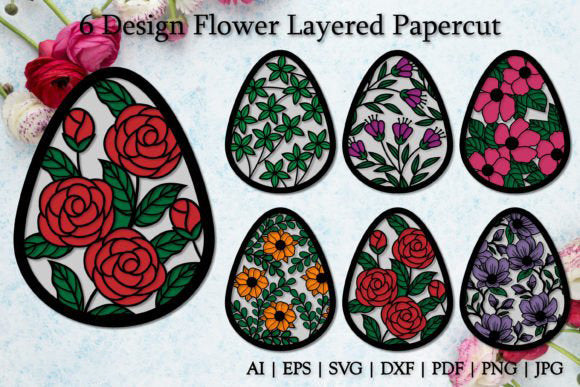 Ornament Layered Flowers Paper Cut Template