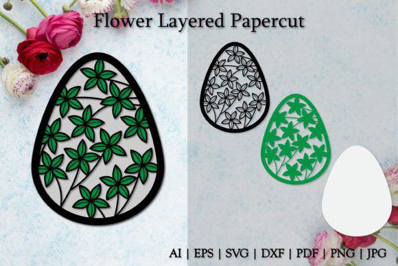 Ornament Layered Flowers Paper Cut Template