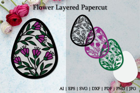 Ornament Layered Flowers Paper Cut Template