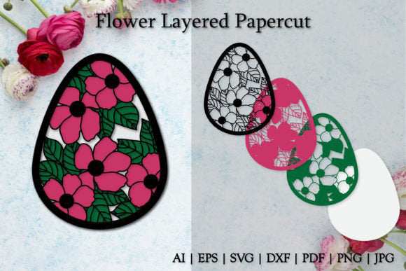 Ornament Layered Flowers Paper Cut Template