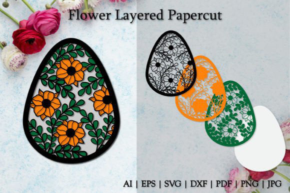 Ornament Layered Flowers Paper Cut Template