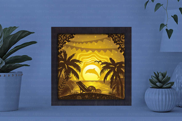 Beach Sea Paper Cut Light Box Template