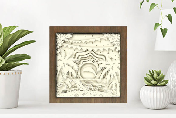 Beach Sea Paper Cut Light Box Template
