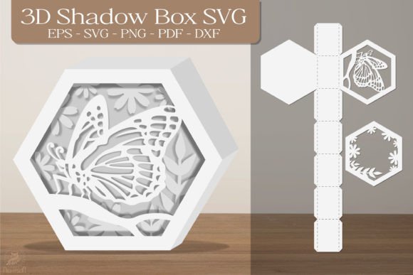 Butterfly Style 3D Shadow Box Paper Cut Template(Hexagon)