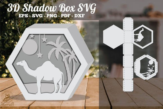 Animals 3D Shadow Box Paper Cut Template(Hexagon)
