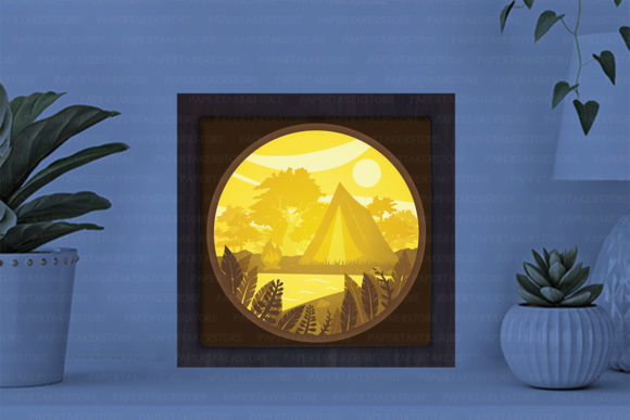 Camping Paper Cut Light Box Graphics Template