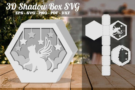 Cat Style 3D Shadow Box Paper Cut Template(Hexagon)