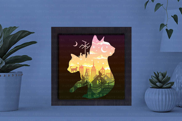 Cat and Moon Paper Cut Light Box Graphics Template