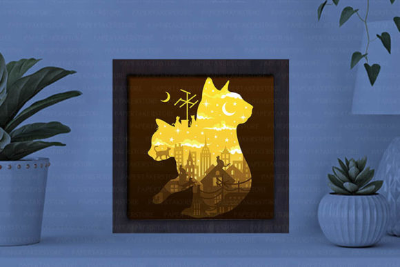 Cat and Moon Paper Cut Light Box Graphics Template