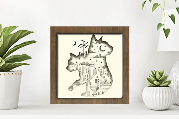Cat and Moon Paper Cut Light Box Graphics Template
