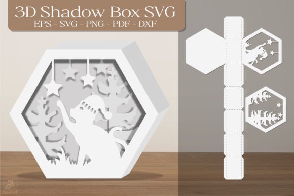 Cat Style 3D Shadow Box Paper Cut Template(Hexagon)