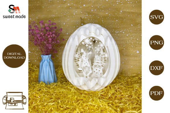 Christmas Gnome Pop Up Egg Light Box Paper Cut Template Cricut File