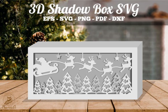 Christmas Night Scene 3D Shadow Box Paper Cut Template(Rectangle)