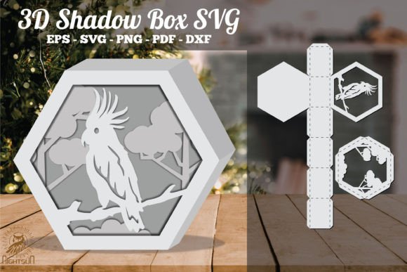 Animals 3D Shadow Box Paper Cut Template(Hexagon)