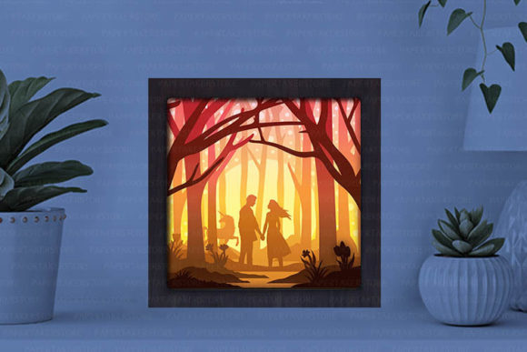 Couple In the Forest Paper Cut Light Box Graphics Template