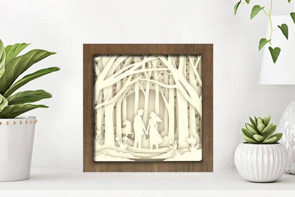 Couple In the Forest Paper Cut Light Box Graphics Template
