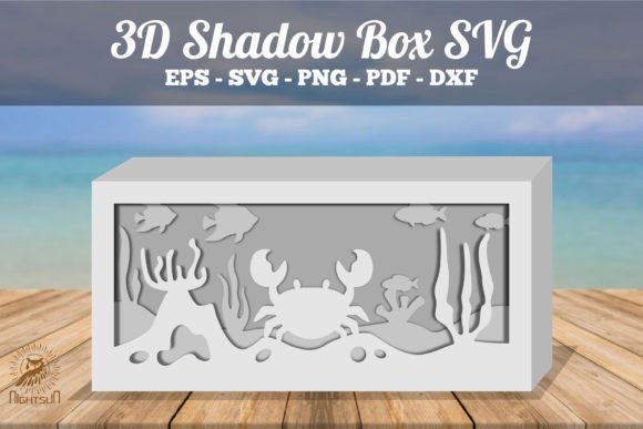 Underwater Animals Themes 3D Shadow Box Paper Cut Template(Rectangle)