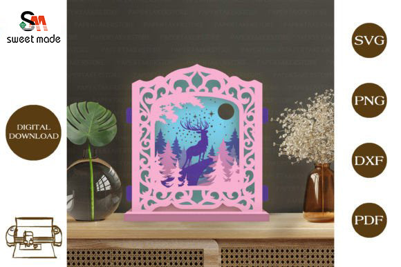 Deer 3 Pop Up Light Box File Paper Cut Template Cricut File