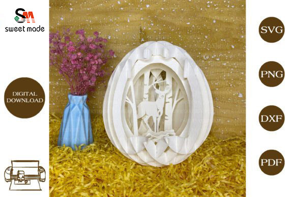 Deer Pop Up Egg Light Box Paper Cut Template Cricut File