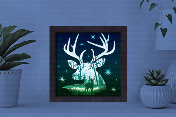 Deer in the Forest Paper Cut Light Box Graphics Template