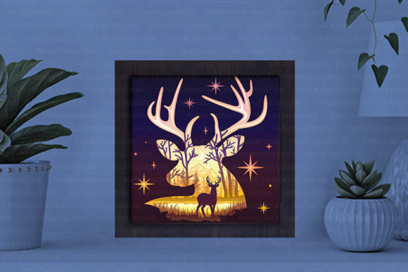 Deer in the Forest Paper Cut Light Box Graphics Template
