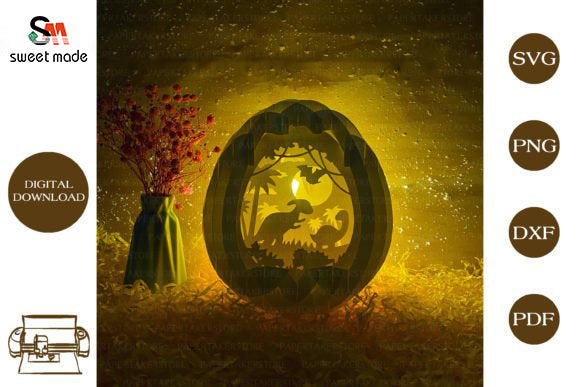 Dinosaur Pop Up Egg Light Box Paper Cut Template Cricut File