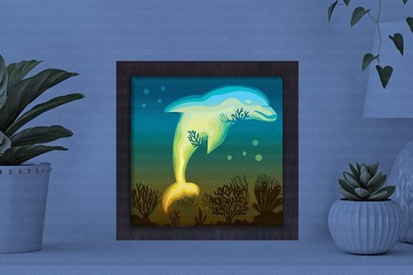 Dolphin Paper Cut Light Box Graphics Template