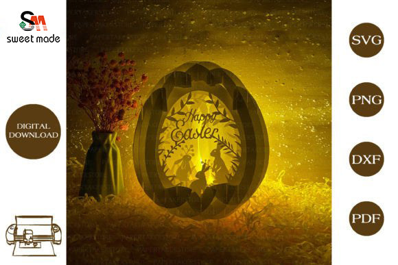 Easter-1 Pop Up Egg Light Box Paper Cut Template Cricut File