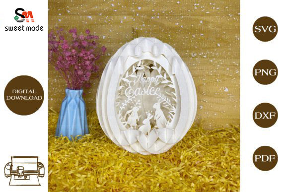 Easter-1 Pop Up Egg Light Box Paper Cut Template Cricut File
