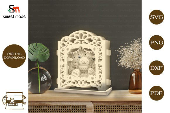 Easter Rabbit Pop Up Light Box File Paper Cut Template Cricut File