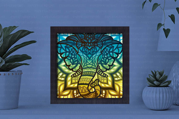 Elephant Paper Cut Light Box Graphics Template