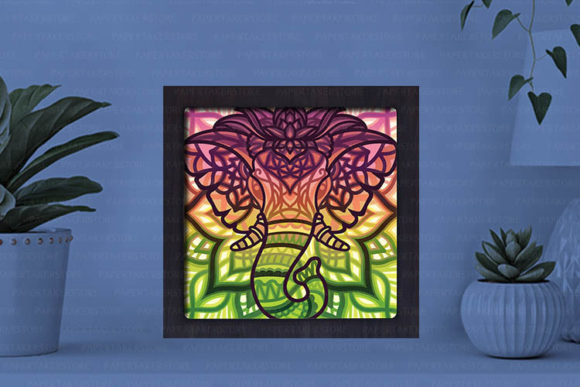 Elephant Paper Cut Light Box Graphics Template