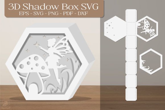 Fairy and Mushroom 3D Shadow Box Paper Cut Template(Hexagon)