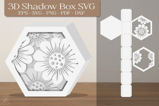 Flower Shape 3D Shadow Box Paper Cut Template(Hexagon)