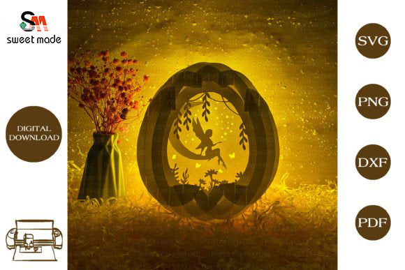 Fairy Pop Up Egg Light Box Paper Cut Template Cricut File