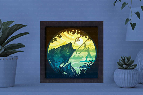 Fishing Paper Cut Light Box Graphics Template