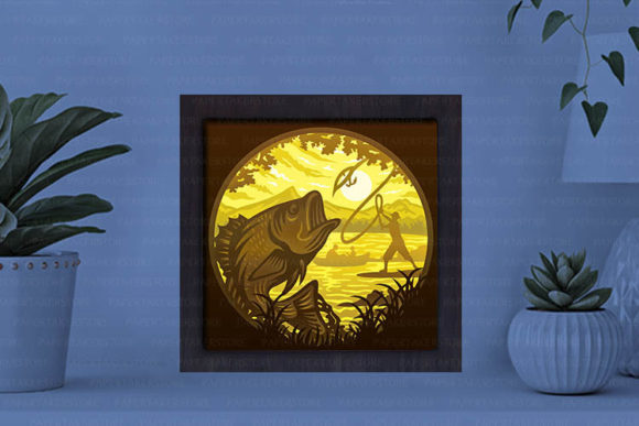 Fishing Paper Cut Light Box Graphics Template