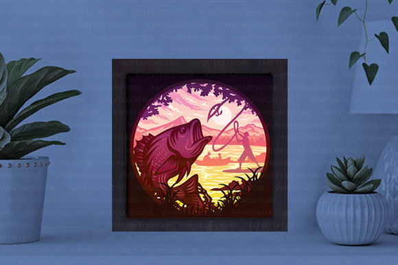 Fishing Paper Cut Light Box Graphics Template