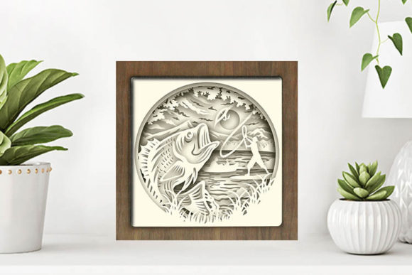 Fishing Paper Cut Light Box Graphics Template