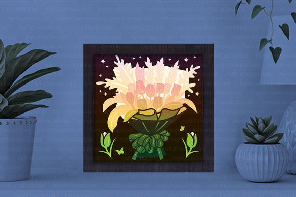 Flower Bouquet Paper Cut Light Box Graphics Template