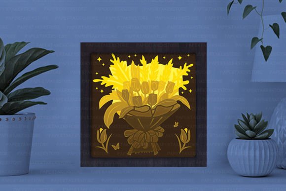 Flower Bouquet Paper Cut Light Box Graphics Template
