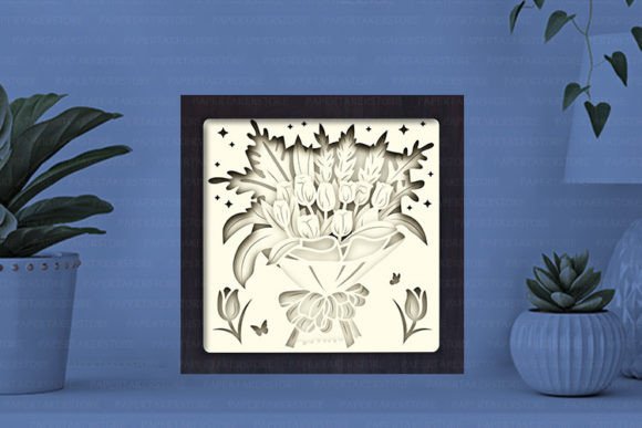 Flower Bouquet Paper Cut Light Box Graphics Template