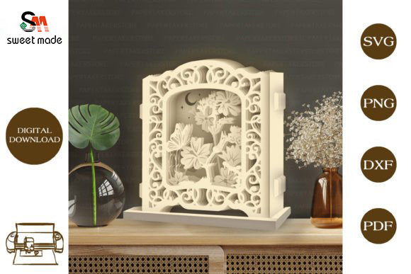 Flower Pop Up Light Box File Paper Cut Template Cricut File