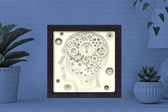 Gear Brain Paper Cut Light Box Graphics Template