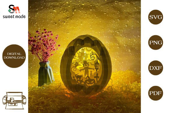 Halloween-1 Pop Up Egg Light Box Paper Cut Template Cricut File