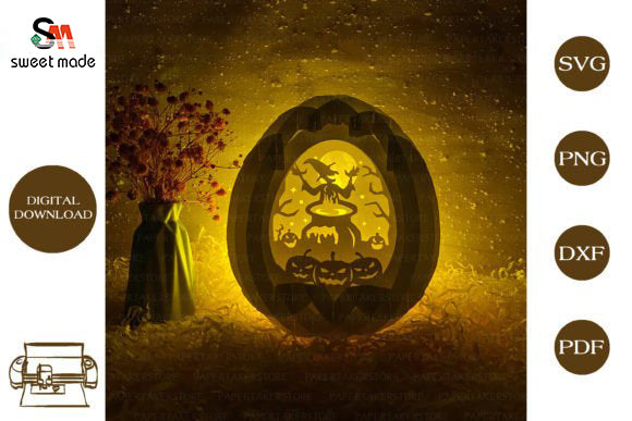 Halloween-2 Pop Up Egg Light Box Paper Cut Template Cricut File