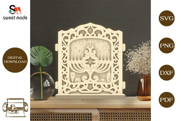 Hanukkah Pop Up Light Box File Paper Cut Template Cricut File