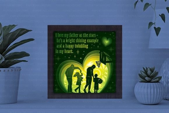 Happy Fathers Day Paper Cut Light Box Graphics Template -1